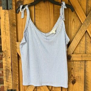 Laura Ashley Blue and White Ribbed  Camisole with faux tie straps